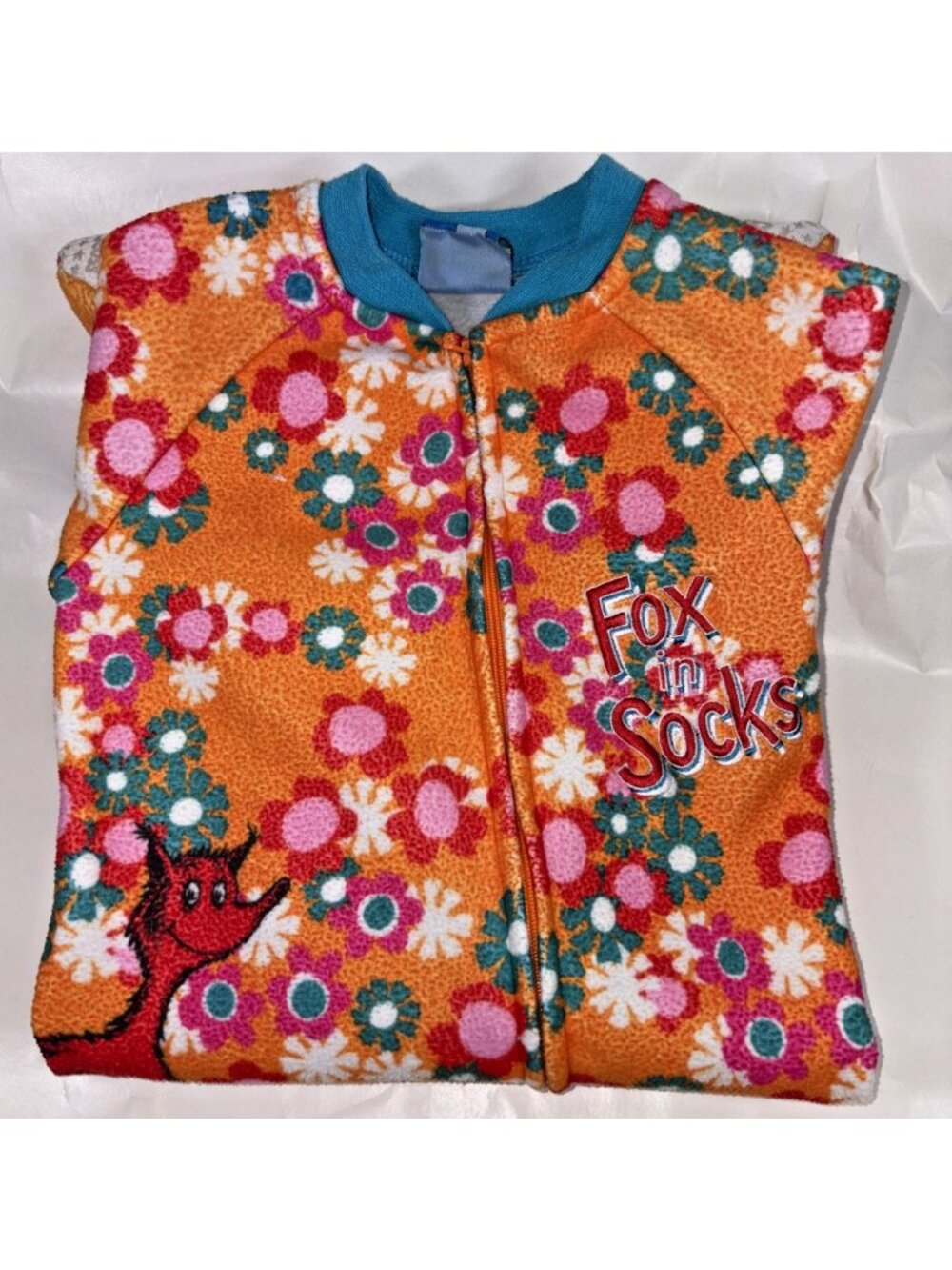 Dr Seuss Sleepwear Baby Sleeper Fox in Socks Floral Orange Pink Sz 12 Months